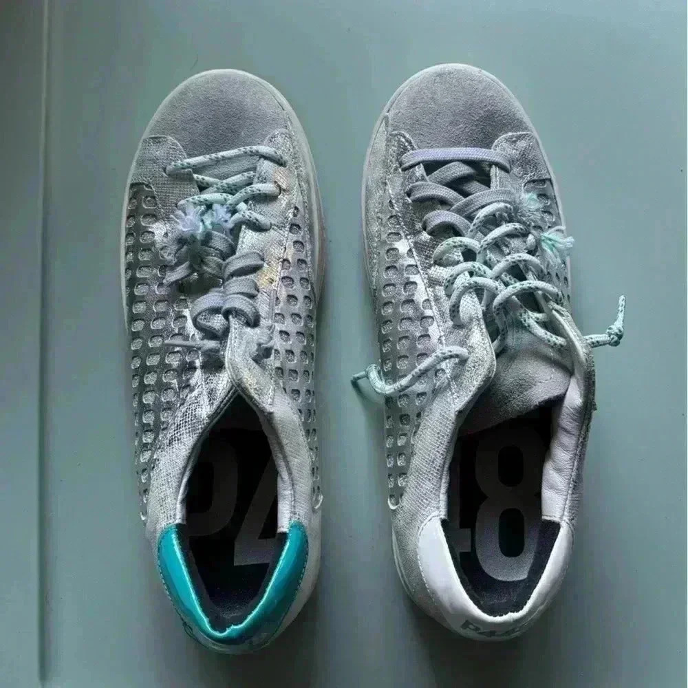 Size 40 P448 Teal, White, and Silver Sneakers - Picture 1 of 10